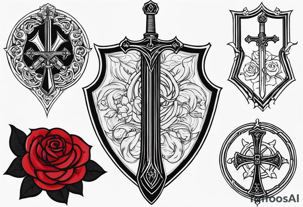 Templar shield and sword tattoo on forearm. With roses around. I would like symbols of loyalty tattoo idea