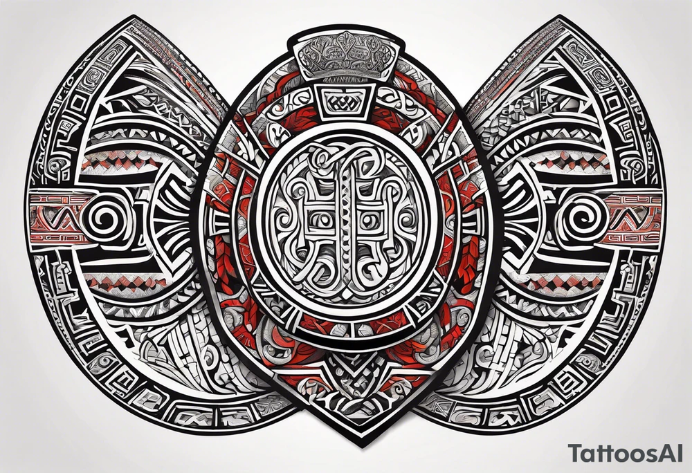 Abstract tribal ta moko Style. 
Croatian shield with Northern Ireland giants causeway tattoo idea