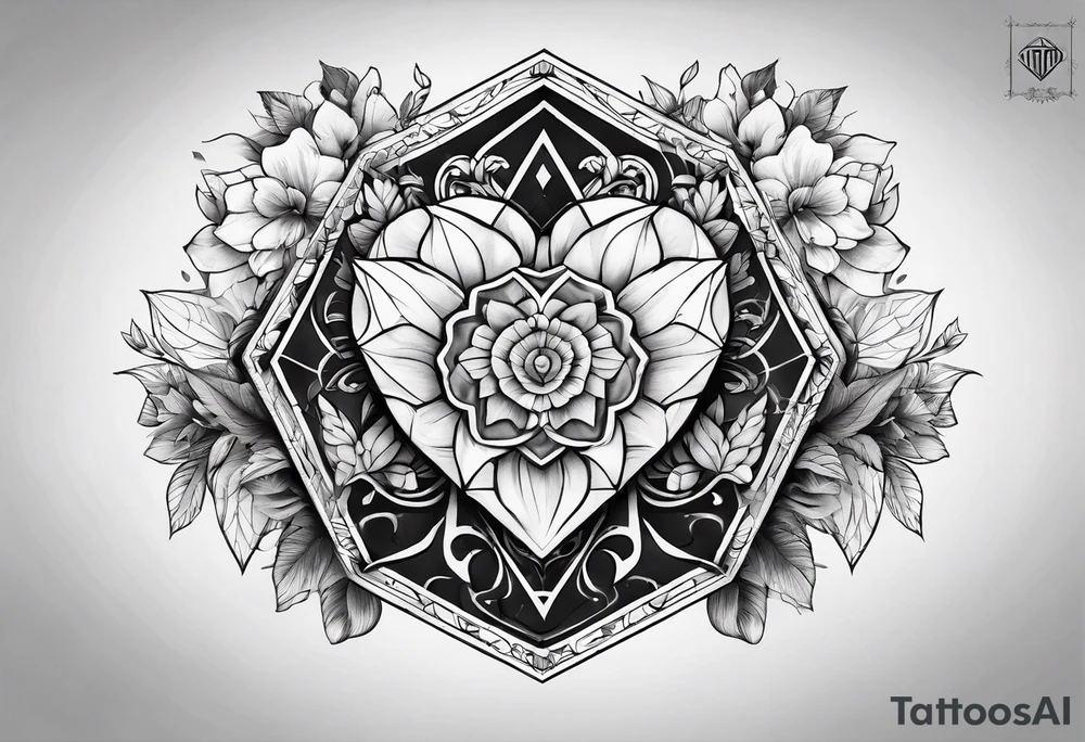 chest tattoo hexagon heart tattoo idea