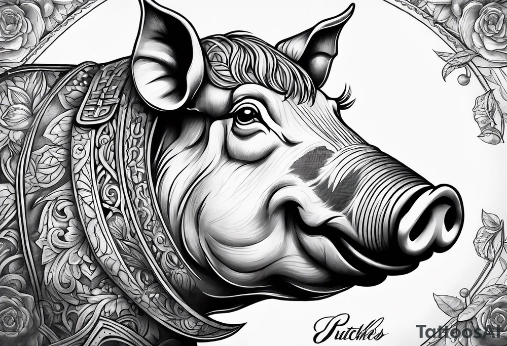 Butchers portrait of pig tattoo idea