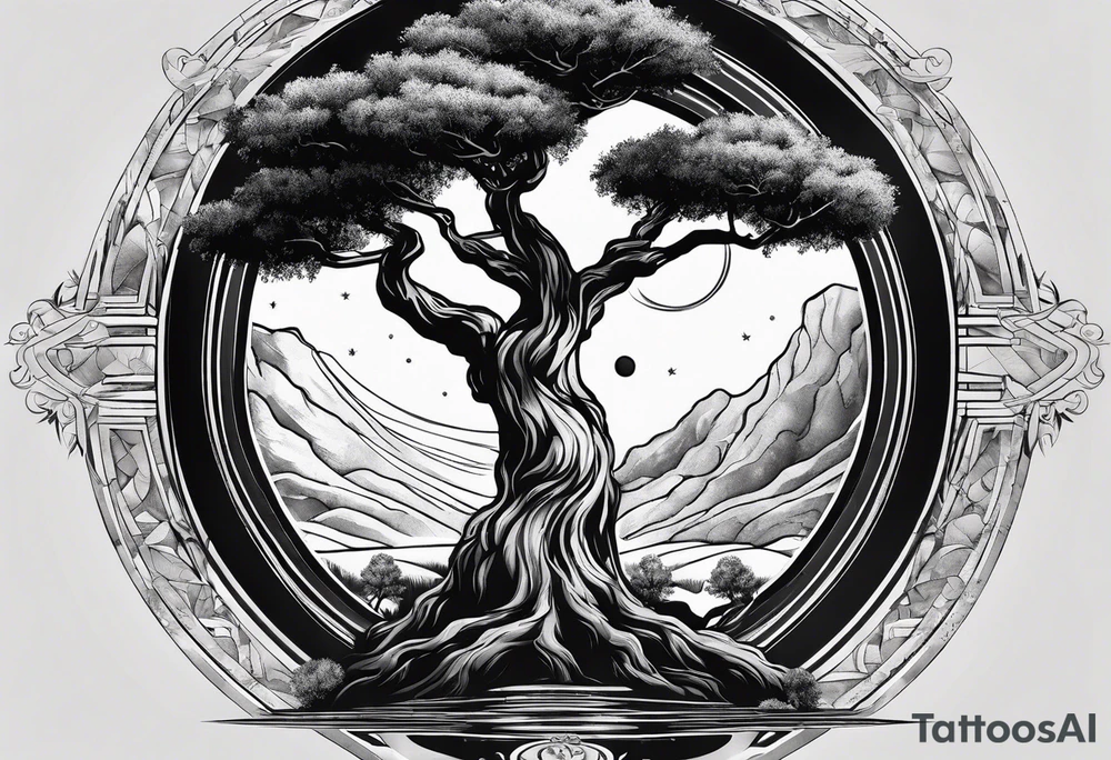 an olive tree surrounded by Saturn surrounded by a black hole tattoo idea an olive tree surrounded by Saturn surrounded by a black hole tattoo idea