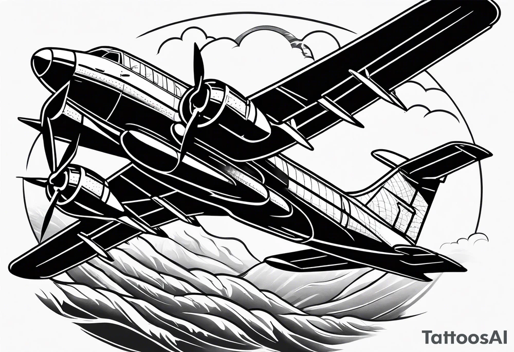 A plane tattooed on right arm, all black tattoo idea