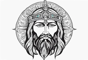 flat stern byzantine Christ with all-demanding eyes with a halo made of peacock feathers tattoo idea