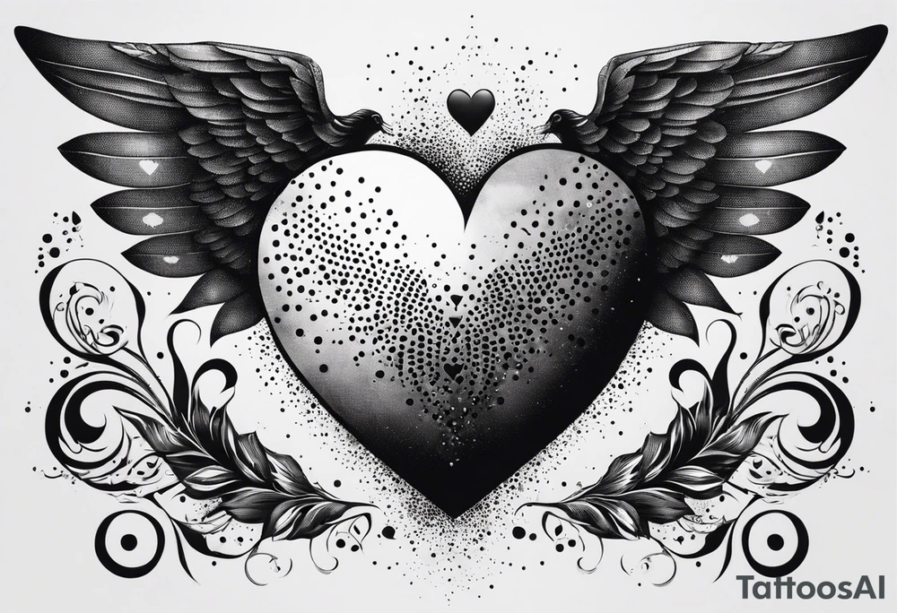 heart, wings, music tattoo idea