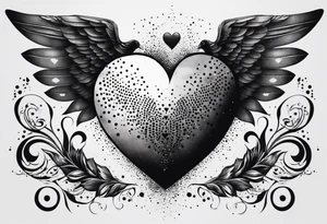 heart, wings, music tattoo idea