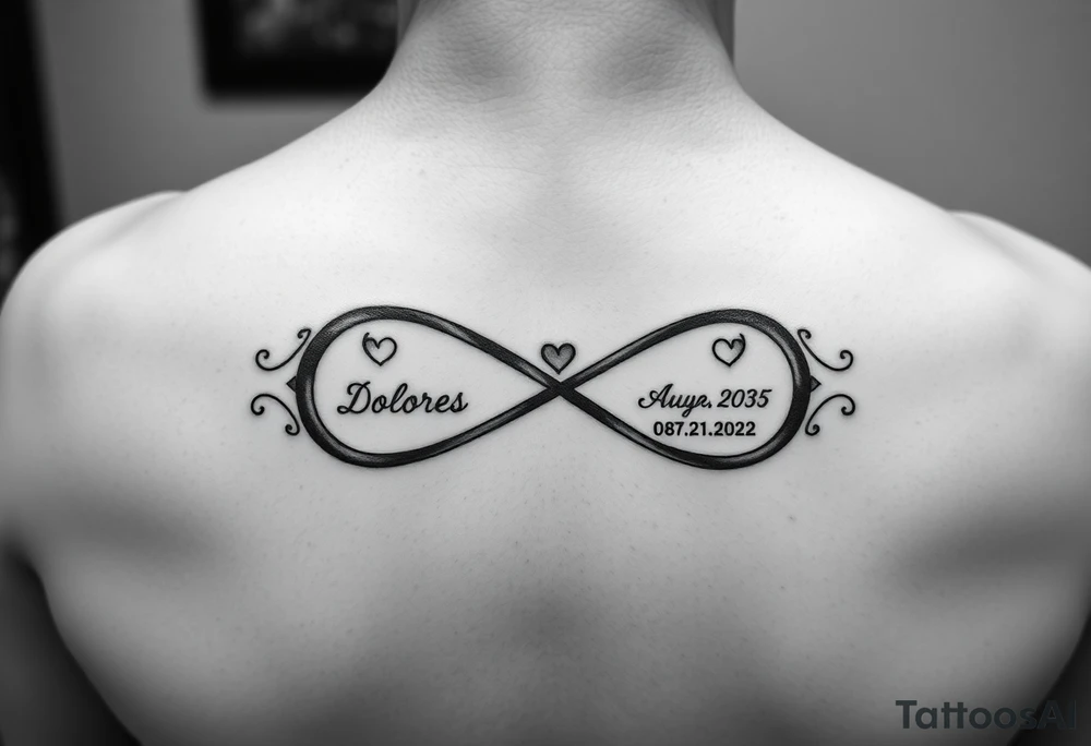 an infinity symbol with Dolores 08.30.1932 – 01.30.2022
Audrey 07.18.1935 – 08.21.2022 tattoo idea