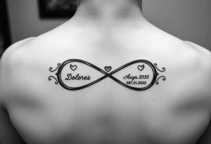 an infinity symbol with Dolores 08.30.1932 – 01.30.2022
Audrey  07.18.1935 – 08.21.2022 tattoo idea