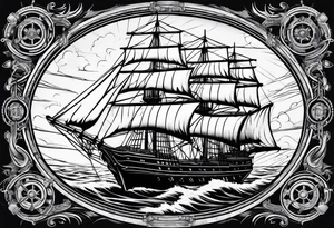 Clipper ship wheel in a storm tattoo idea