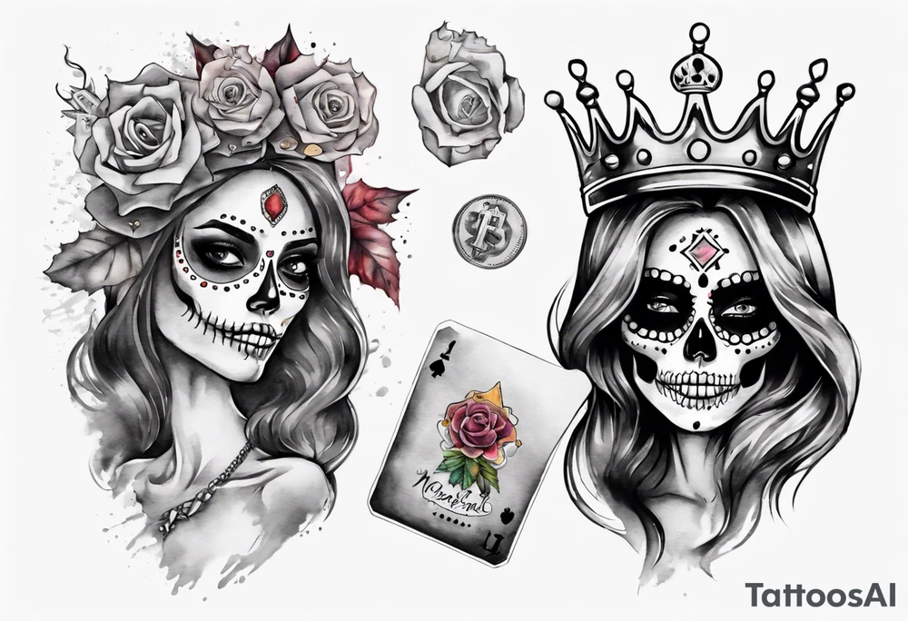 santa la muerta with money and crown
on the card tattoo idea