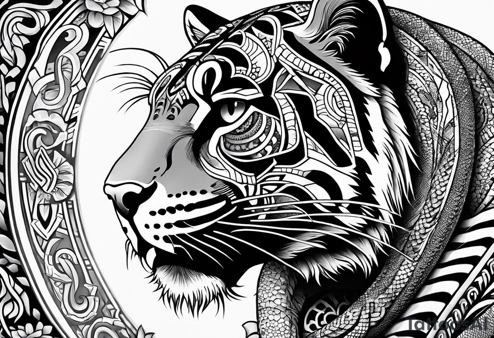 aztec black jaguar with snake tattoo idea