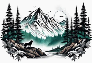 Mountains
Wolf
Forest
Tribal tattoo idea
