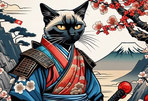 A siamese samurai cat killing his enemy tattoo idea