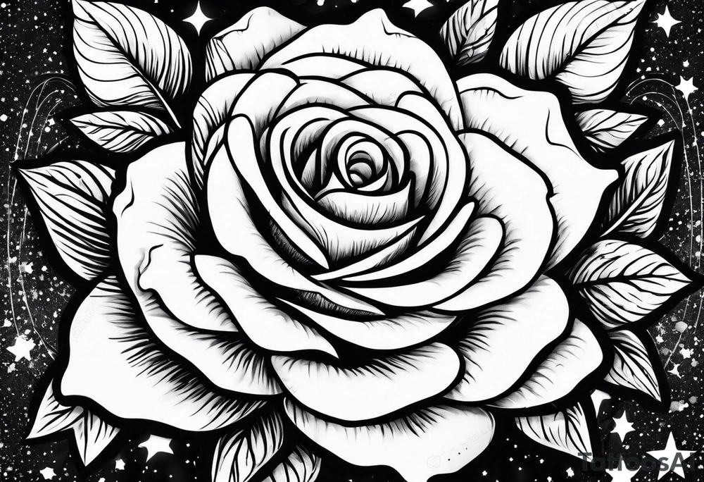 Tesseract with big roses and small stars tattoo idea