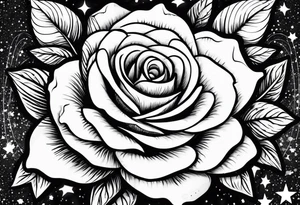 Tesseract with big roses and small stars tattoo idea