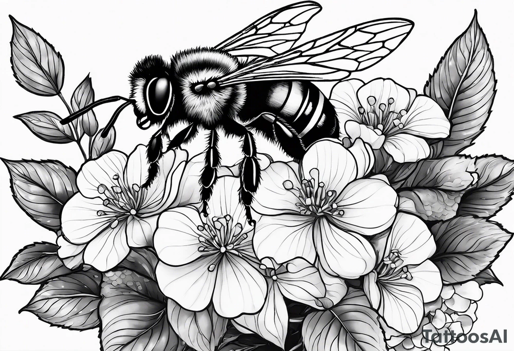 Small tattoo. There’s a hydrangea and a bee but they are not touching. Make the bee smaller than the hydrangea and have the bee off to the side. tattoo idea