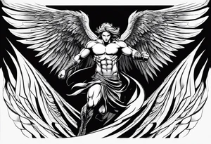 Angel in the pose of a superhero landing tattoo idea