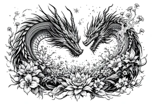 legendary dragon scene with energy aura flowers power effects tattoo idea