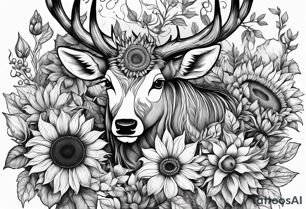 fine line sunflowers and wildflowers deer antler No deer , tattoo idea