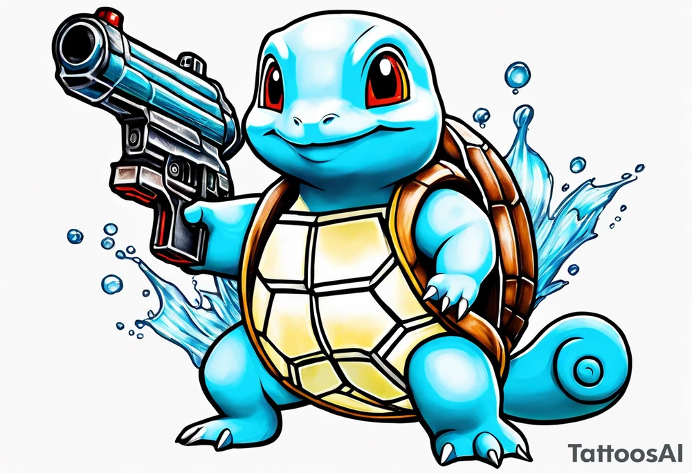 Squirtle holding a watergun tattoo idea