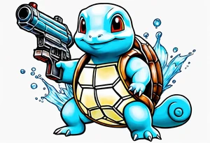 Squirtle holding a watergun tattoo idea
