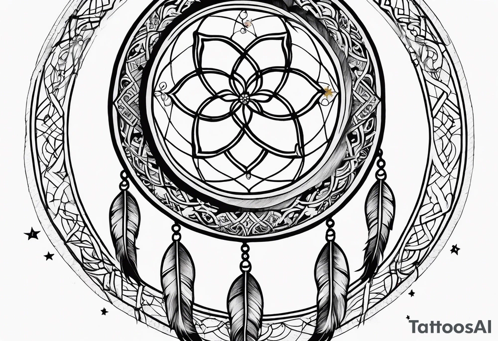 dreamcatcher，Including stars, moon, and Lucky clover tattoo idea