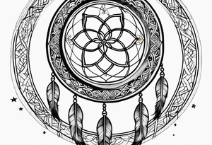 dreamcatcher，Including stars, moon, and Lucky clover tattoo idea