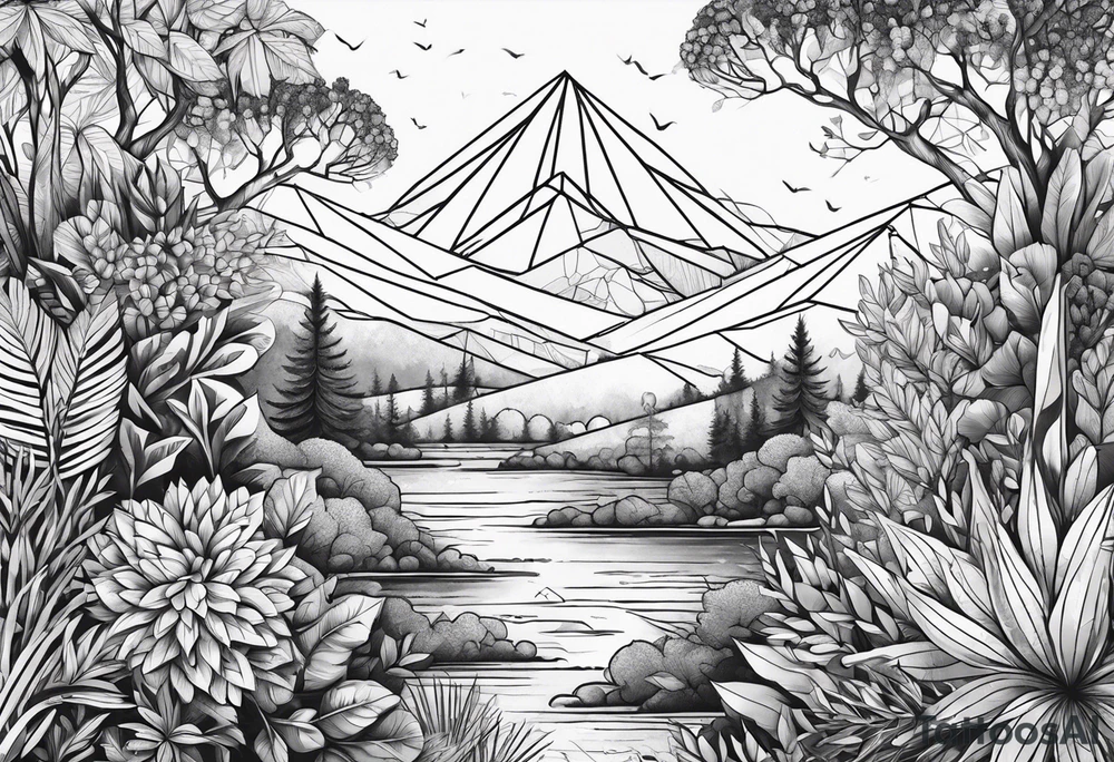 geometric dense vegetation tattoo idea