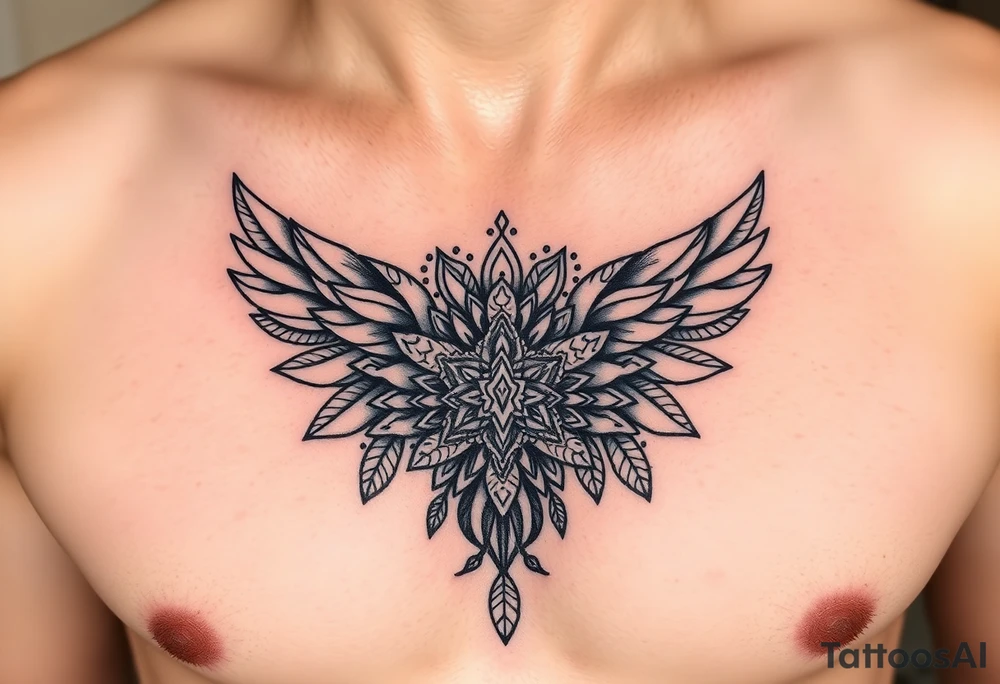 spiritual feathers ornamental mandala shaman tattoo idea