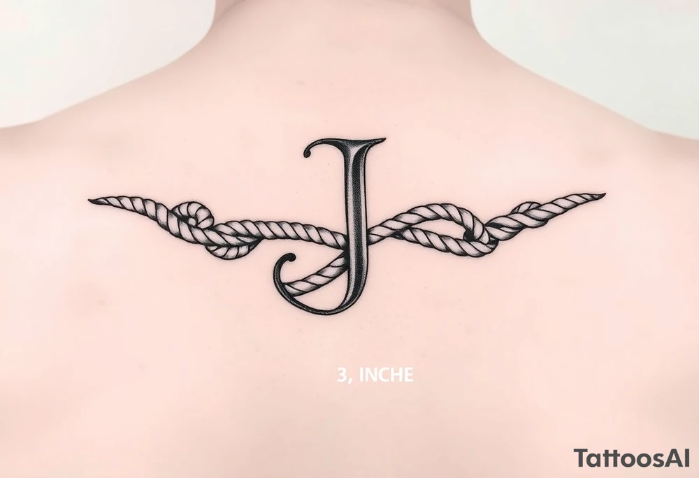 J initial made from rope knots tattoo idea