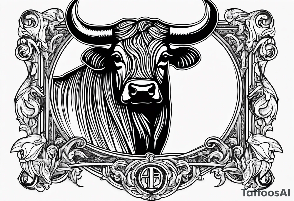 Show me images of a tattoo writing out fraternitis vinculum and a bull from the Latin triumvirate tattoo idea