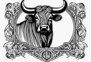 Show me images of a tattoo writing out fraternitis vinculum and a bull from the Latin triumvirate tattoo idea