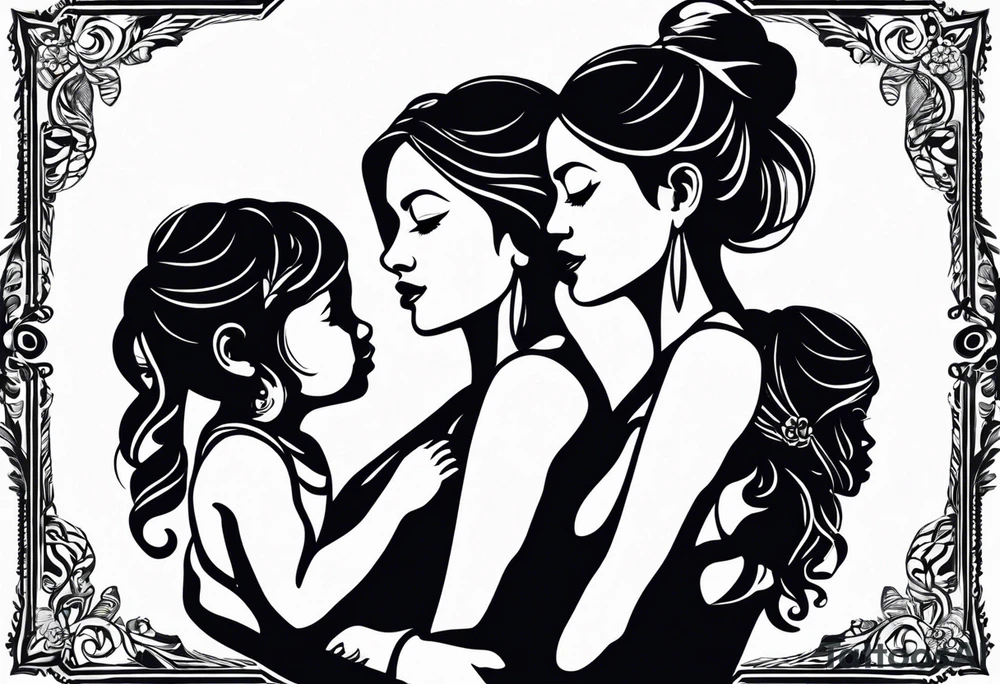 silhouette of mother with three daughters tattoo idea