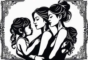silhouette of mother with three daughters tattoo idea