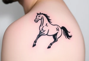 horse silhouette 
from the front which gallops from the front, with the 3 small letters discreetly integrated: L, A, M tattoo idea