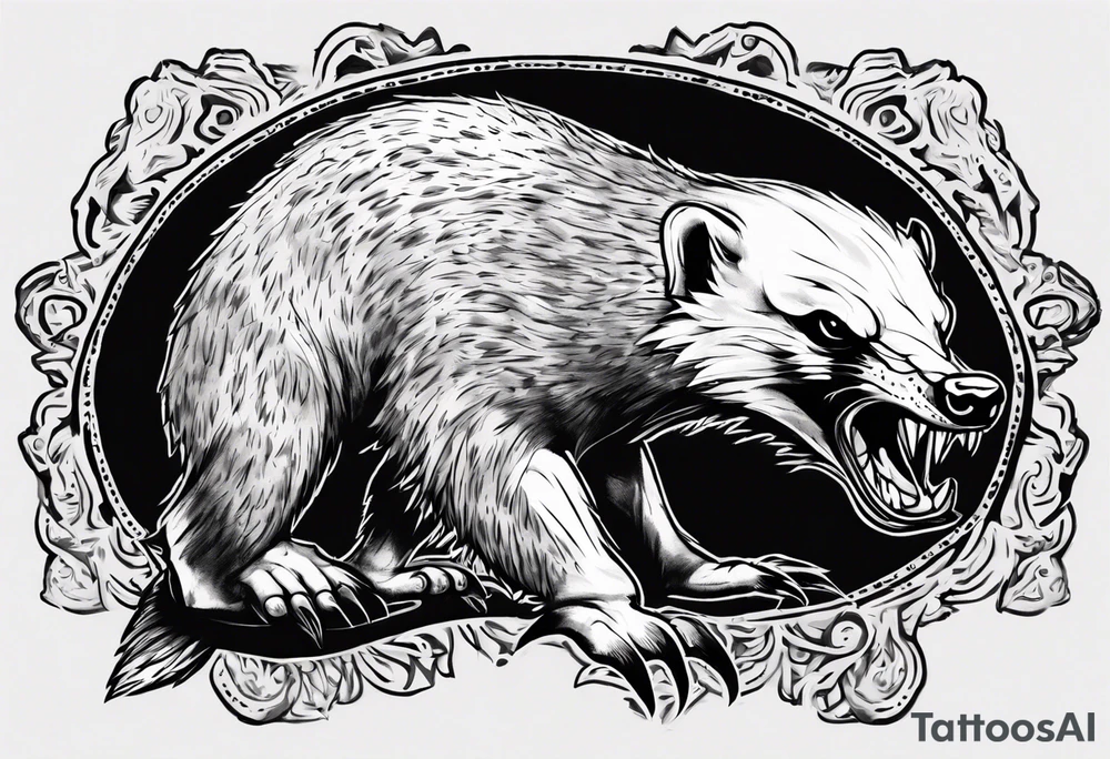 An angry, snarling, detailed honey badger painted on the entire back tattoo idea