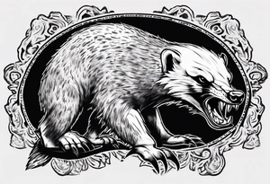 An angry, snarling, detailed honey badger painted on the entire back tattoo idea