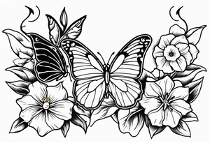 Butterfly and star and daffodils and morning glory tattoo idea