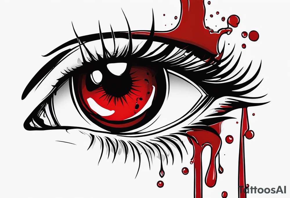 Bleeding tear draining to down from red eye tattoo design model tattoo idea