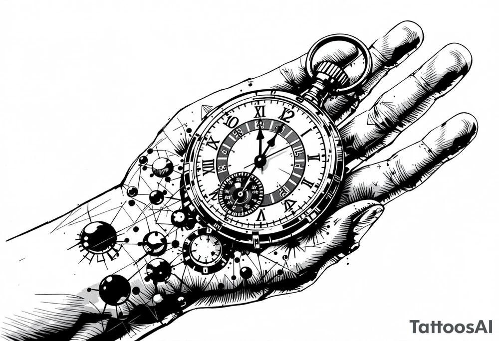 draw a stop watch time piece on the back of a hand opposite of the palm tattoo idea