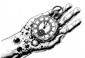 draw a stop watch time piece on the back of a hand opposite of the palm tattoo idea