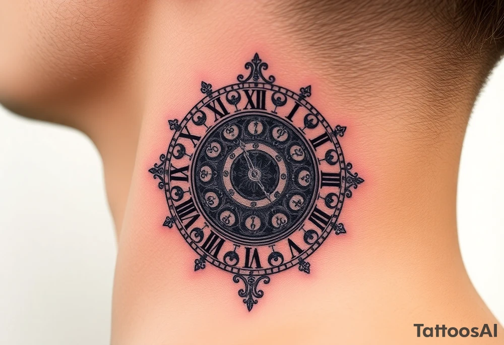 vintage roman numerals within ornate clockwork mechanism tattoo idea