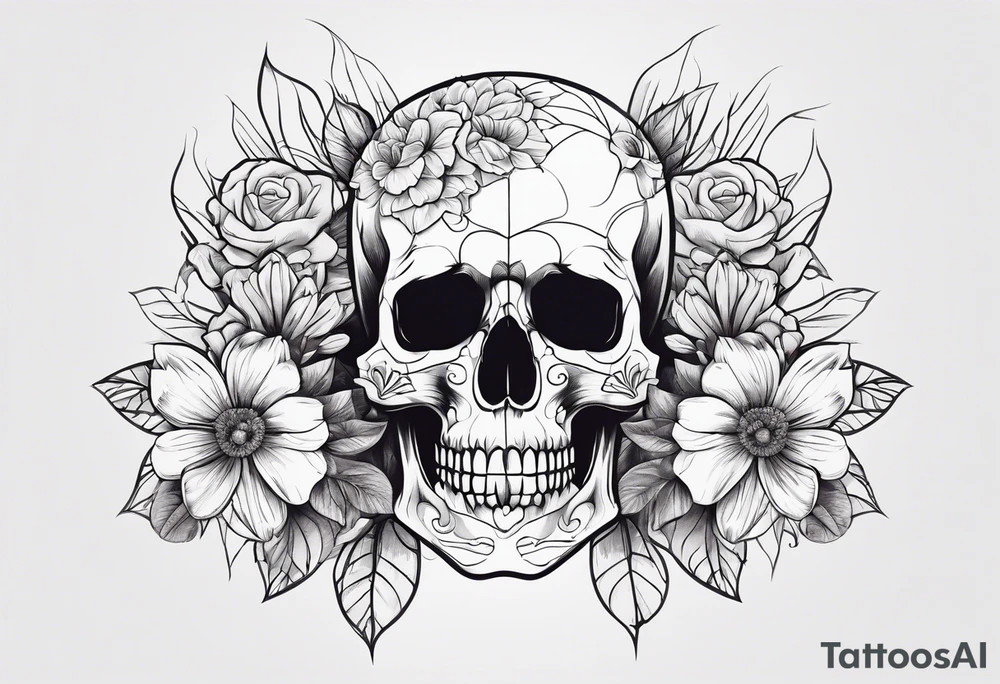 Flowers and skull tattoo idea