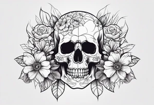 Flowers and skull tattoo idea