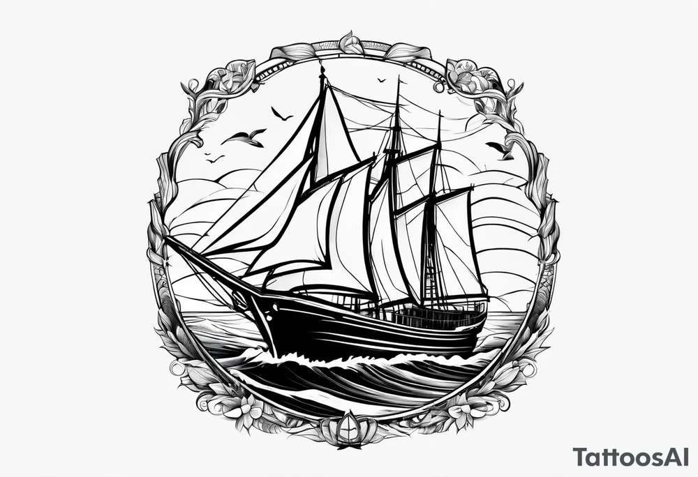 phare maritime dans un bateau a voiles. tattoo idea