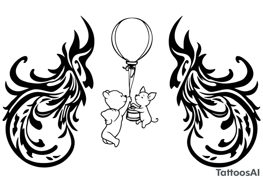 Winnie the Pooh and piglet with  a flying Ballon and honey pot tattoo idea