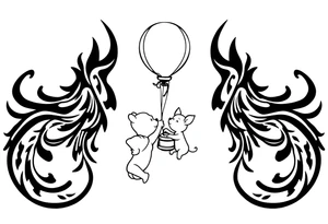 Winnie the Pooh and piglet with  a flying Ballon and honey pot tattoo idea