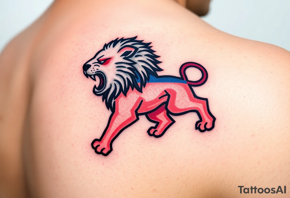 A Czech flag morphing into a roaring lion, symbolizing national pride and strength, with deep red, white, and royal blue tones. tattoo idea