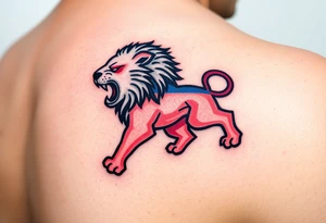 A Czech flag morphing into a roaring lion, symbolizing national pride and strength, with deep red, white, and royal blue tones. tattoo idea