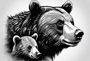 mother bear and cub teardrop shaped simple tattoo idea