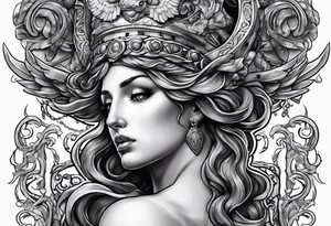 Athena sad looking up at medusa tattoo idea